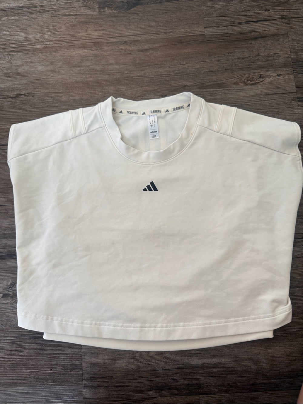 Adidas Off-White Minimal Logo Crewneck Sweatshirt. With top attached.